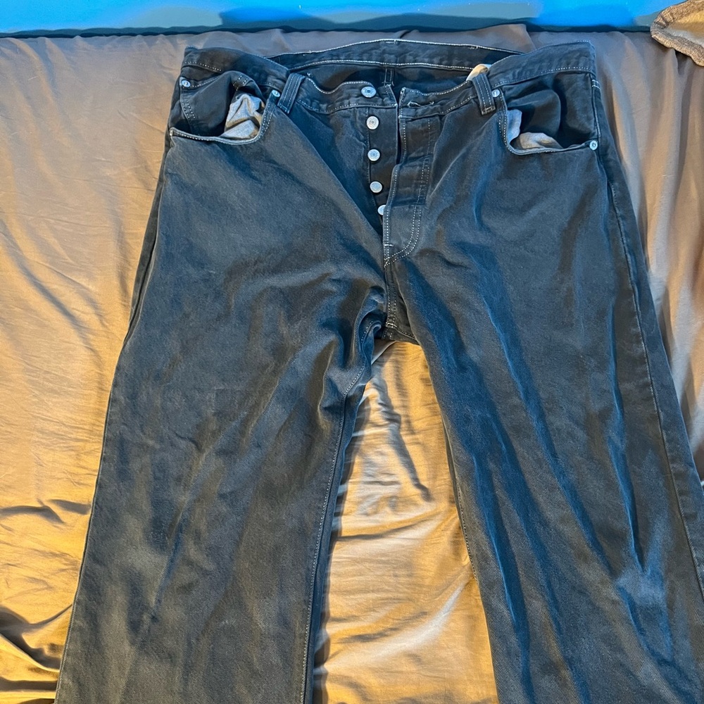 Vintage Levi’s 501s navy jeans (white stitching) w/button fly